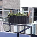 Squarely selfwatering planter GrowWIDE black ash plant box on the balcony