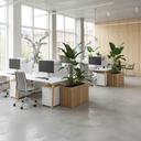 Self-watering planters in dark oak on office desk and hanging on the wall 