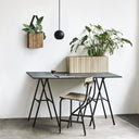 Self-watering planters in dark oak on office desk and hanging on the wall 