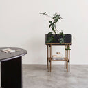 Architectural oak console table with planter for office and modern interiors