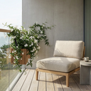 Squarely balcony planter with herbs growing in oak planter box