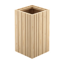 A modern square wooden planter made of vertical light natural wood slats, shown on a clean white background.